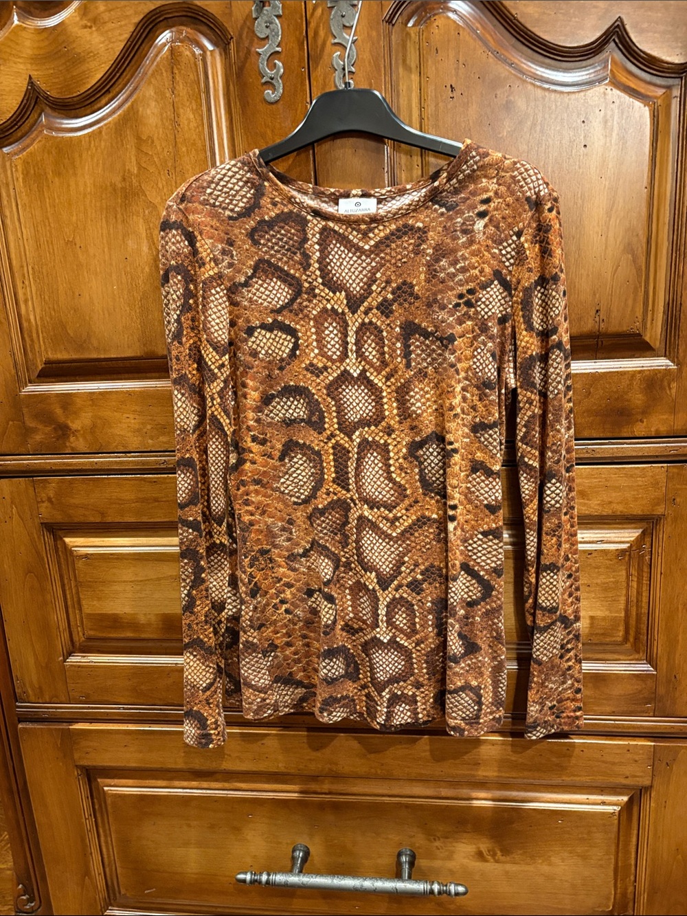 Altuzarra for Target Women’s Brown Snake-Print Mesh Knit Long Sleeve Stretch Top